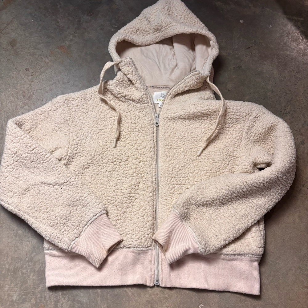Aerie Offline Coat Womens  Small CreamSherpa lined Teddy Bear Hoodie Jacket